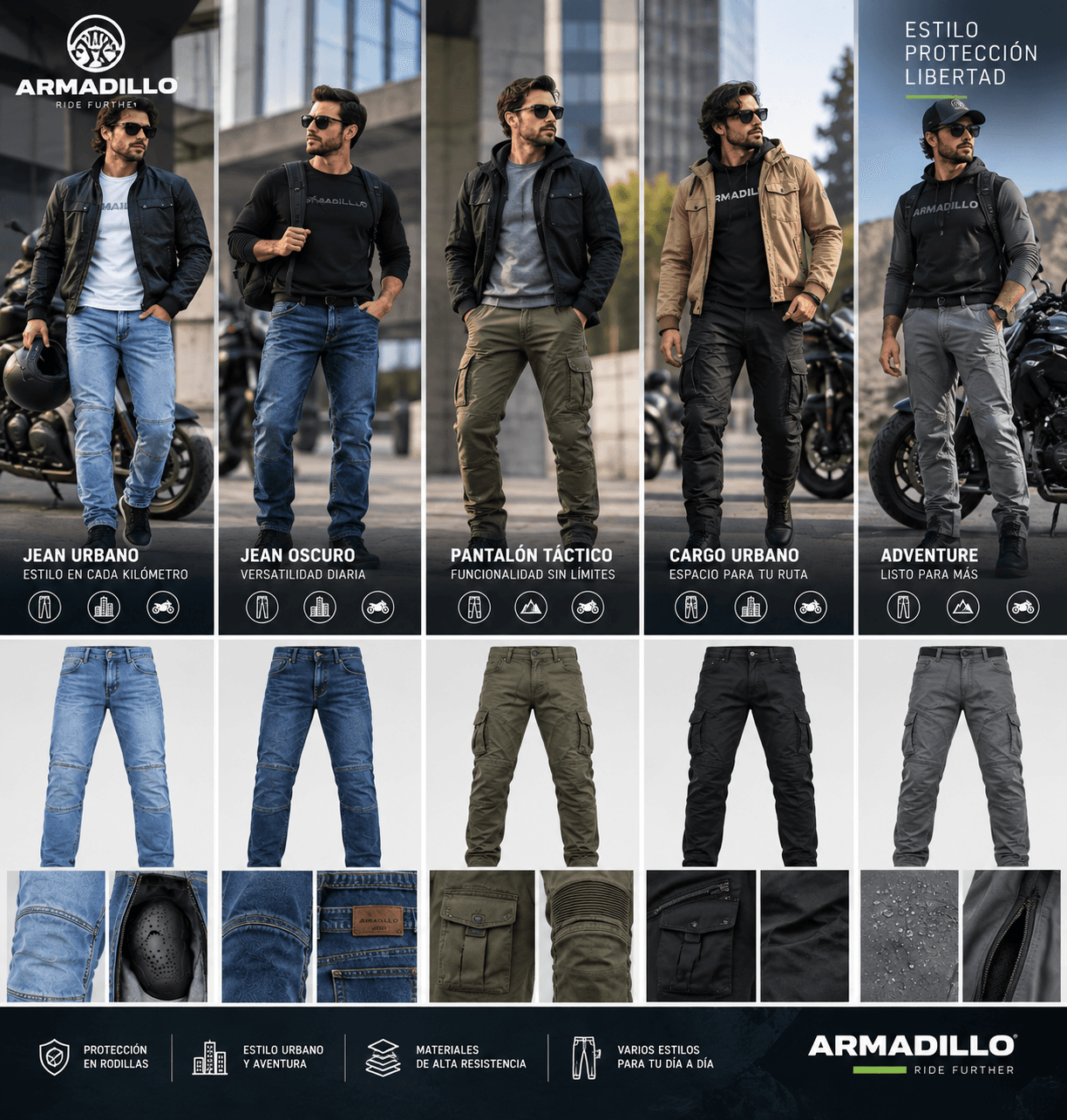 Línea Pantalones Urbanos con protección Armadillo Moto EC